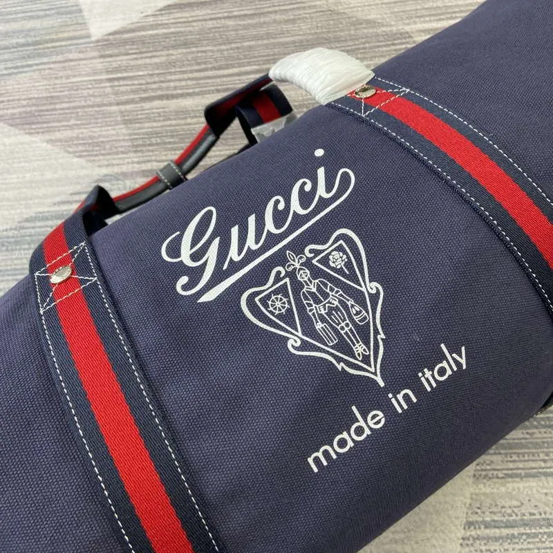 Gucci 816866 Large Printed Canvas Duffle Bag Dark Blue