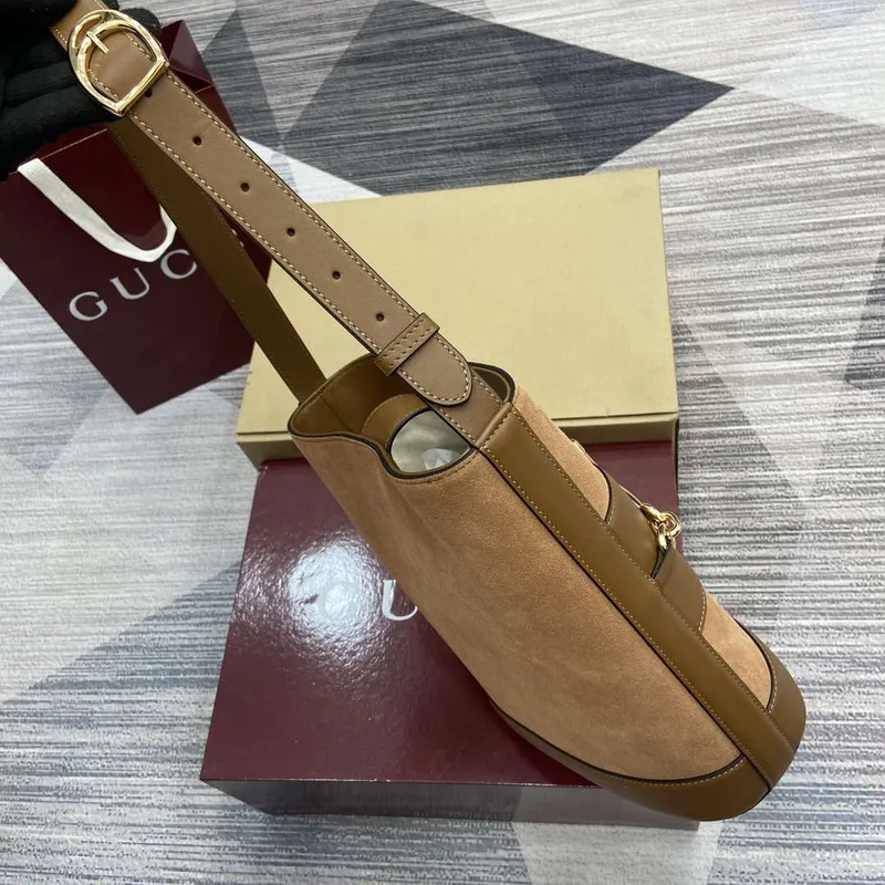 Gucci 833660 Gucci 73 Medium Bucket Bag Brown Suede