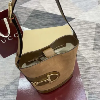 Gucci 833660 Gucci 73 Medium Bucket Bag Brown Suede