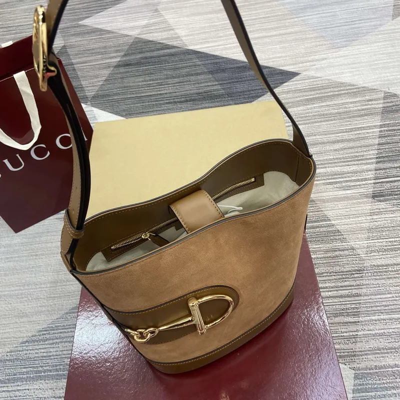 Gucci 833660 Gucci 73 Medium Bucket Bag Brown Suede