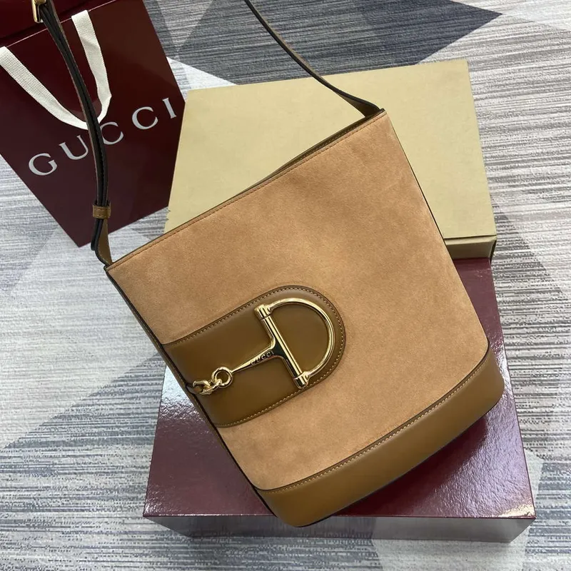 Gucci 833660 Gucci 73 Medium Bucket Bag Brown Suede