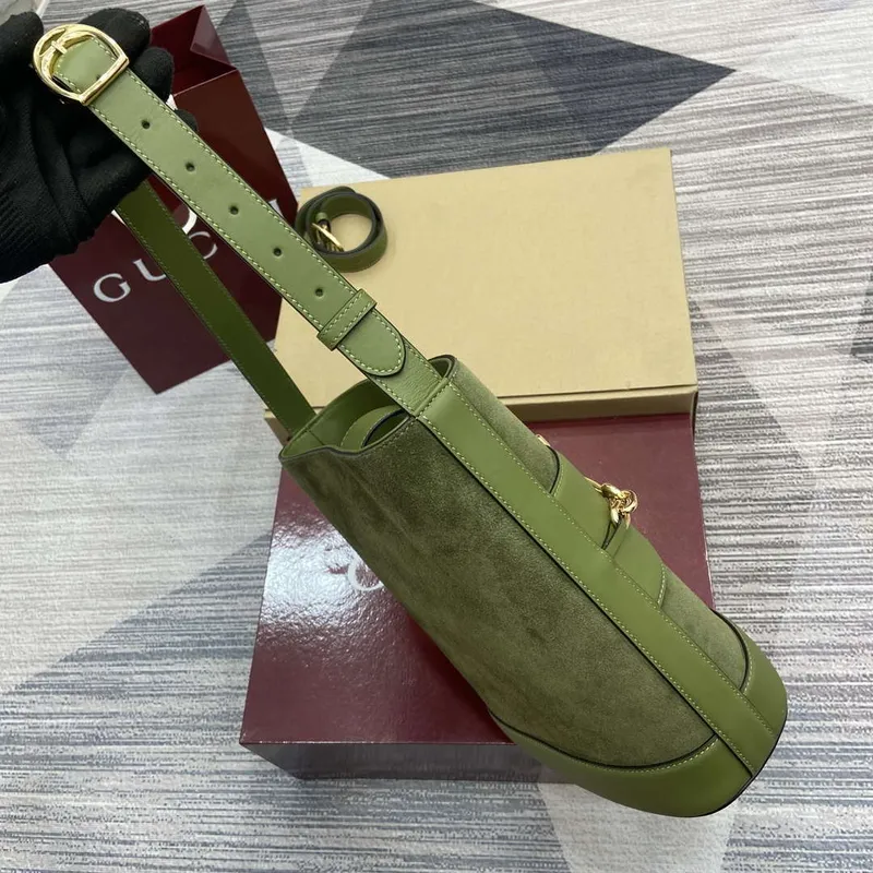 Gucci 833660 Gucci 73 Medium Bucket Bag Green Suede