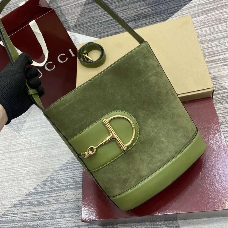 Gucci 833660 Gucci 73 Medium Bucket Bag Green Suede