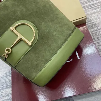 Gucci 833660 Gucci 73 Medium Bucket Bag Green Suede