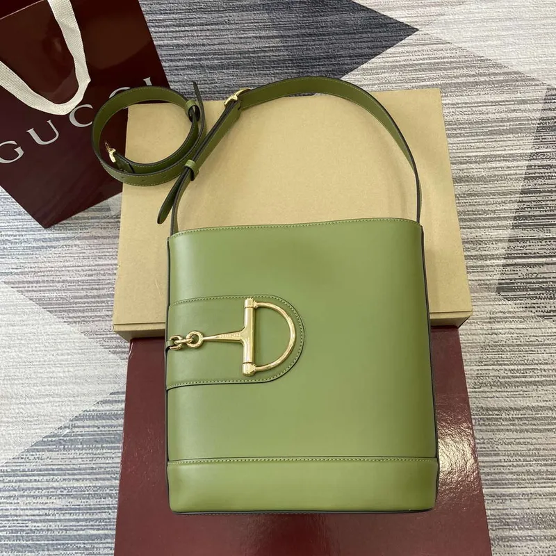 Gucci 833660 Gucci 73 Medium Bucket Bag Green smooth leather