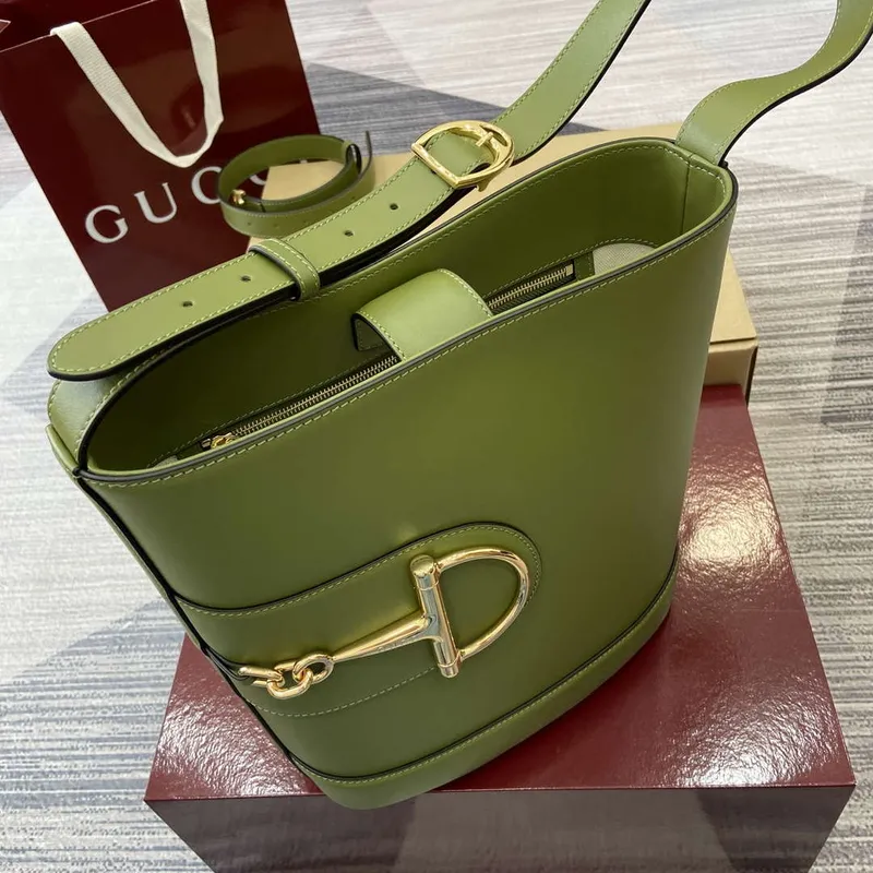 Gucci 833660 Gucci 73 Medium Bucket Bag Green smooth leather