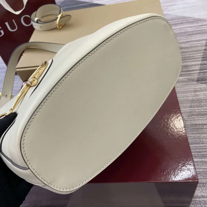 Gucci 833660 Gucci 73 Medium Bucket Bag White smooth leather
