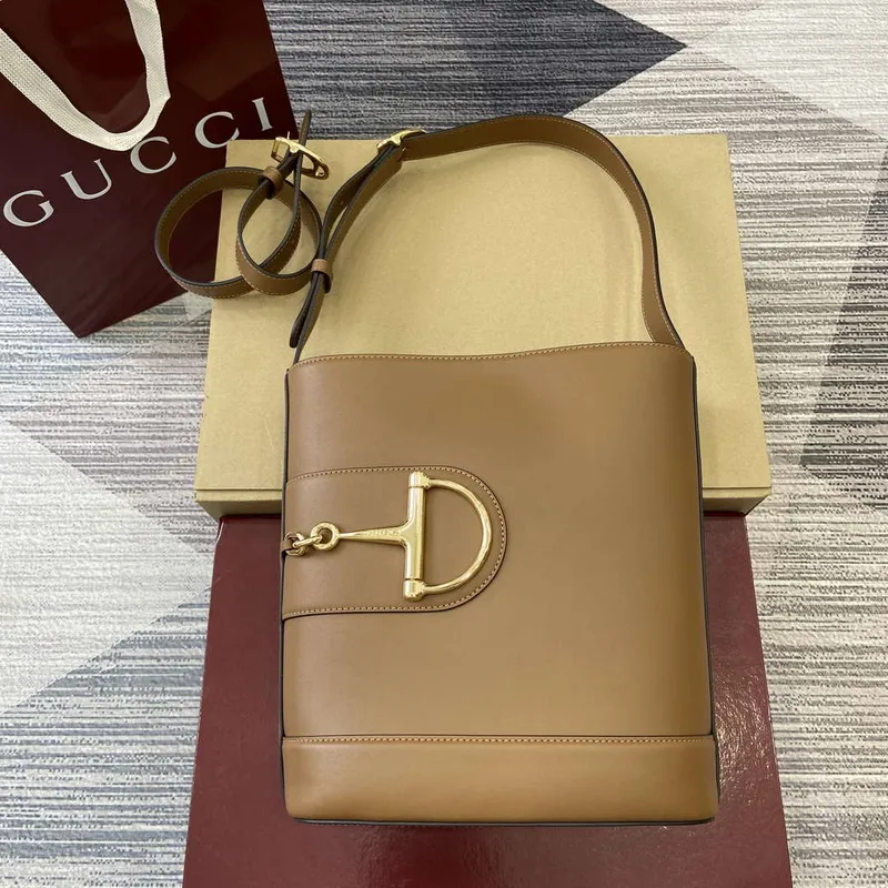 Gucci 833660 Gucci 73 Medium Bucket Bag Brown smooth leather