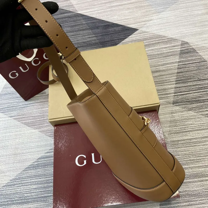Gucci 833660 Gucci 73 Medium Bucket Bag Brown smooth leather