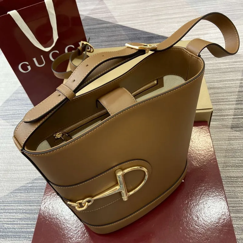 Gucci 833660 Gucci 73 Medium Bucket Bag Brown smooth leather