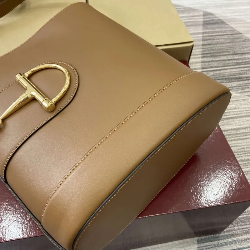 Gucci 833660 Gucci 73 Medium Bucket Bag Brown smooth leather