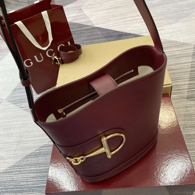 Gucci 833660 Gucci 73 Medium Bucket Bag Ancora Red smooth leather