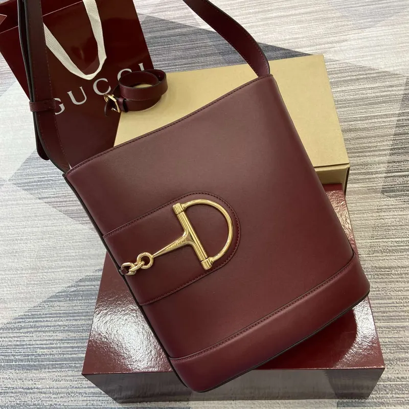 Gucci 833660 Gucci 73 Medium Bucket Bag Ancora Red smooth leather