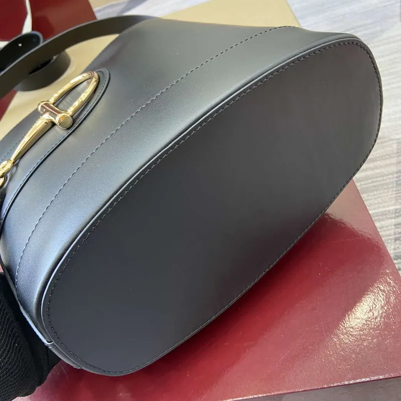 Gucci 833660 Gucci 73 Medium Bucket Bag Black smooth leather