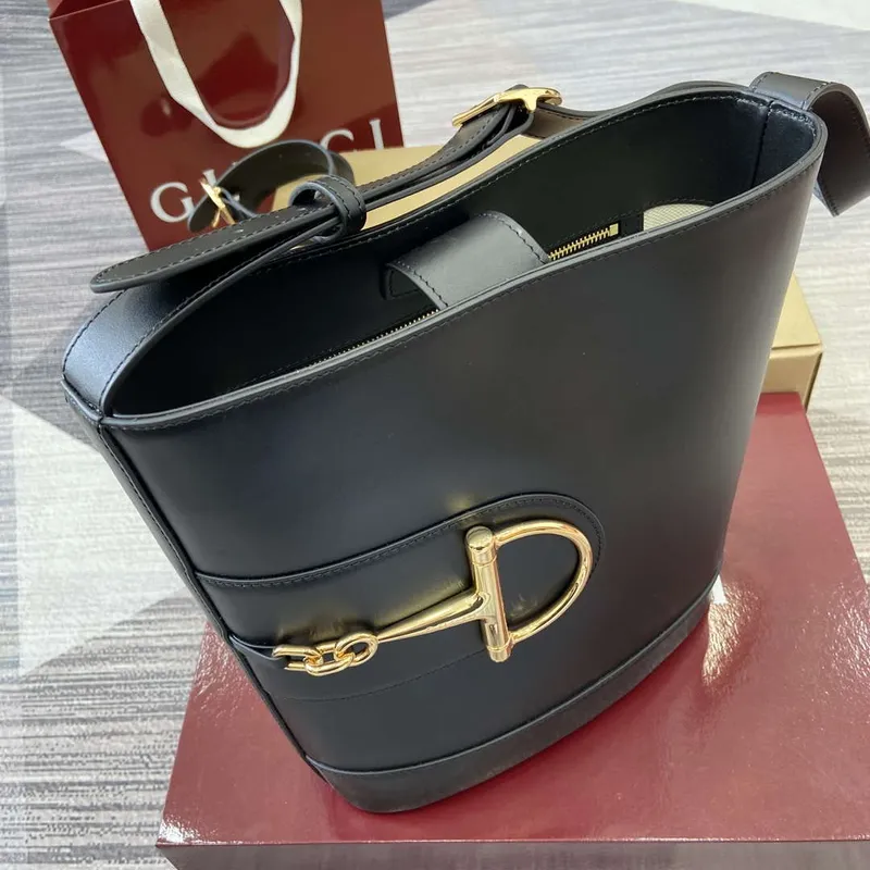 Gucci 833660 Gucci 73 Medium Bucket Bag Black smooth leather