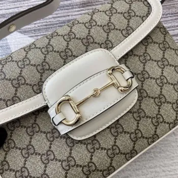 Gucci 815178 Gucci Horsebit 1955 Soft Medium Shoulder Bag White leather trim