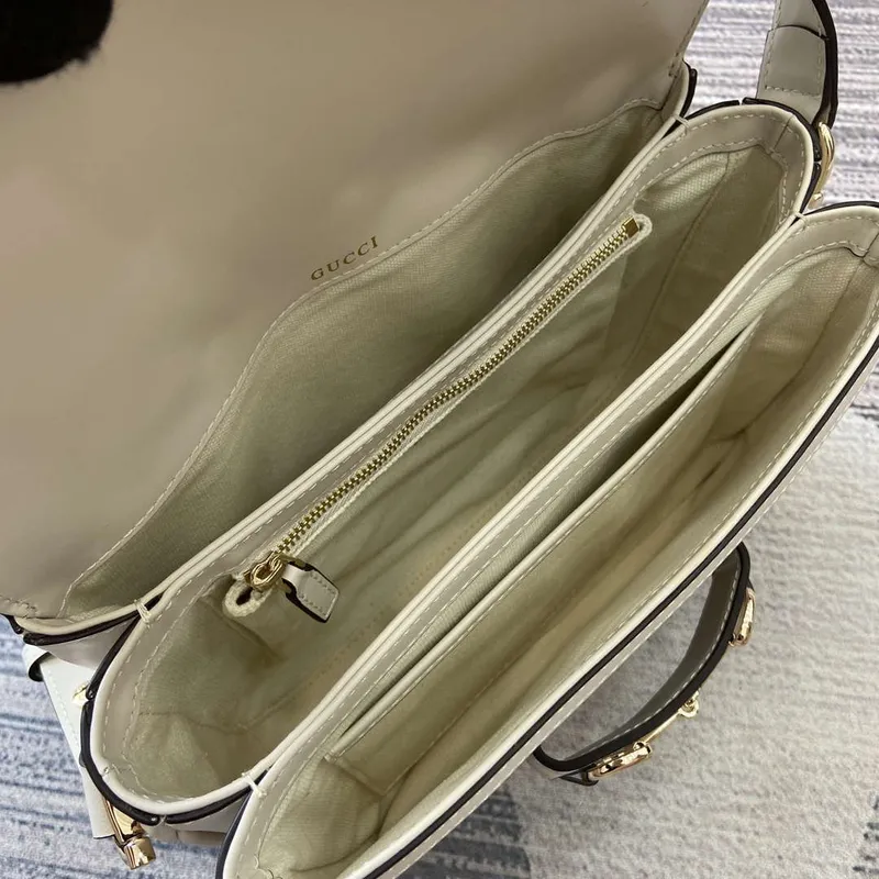 Gucci 815178 Gucci Horsebit 1955 Soft Medium Shoulder Bag White leather trim