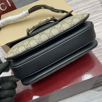 Gucci 815178 Gucci Horsebit 1955 Soft Medium Shoulder Bag Black leather trim