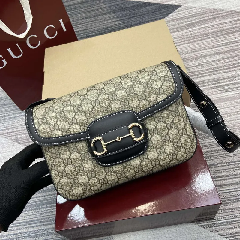 Gucci 815178 Gucci Horsebit 1955 Soft Medium Shoulder Bag Black leather trim