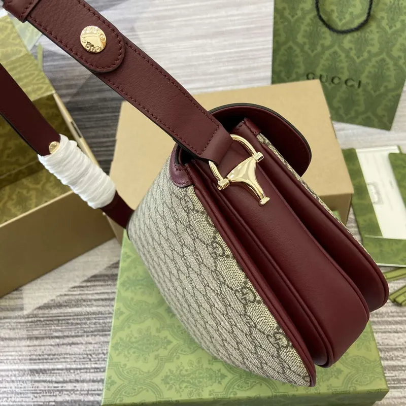 Gucci 815178 Gucci Horsebit 1955 Soft Medium Shoulder Bag Red leather trim