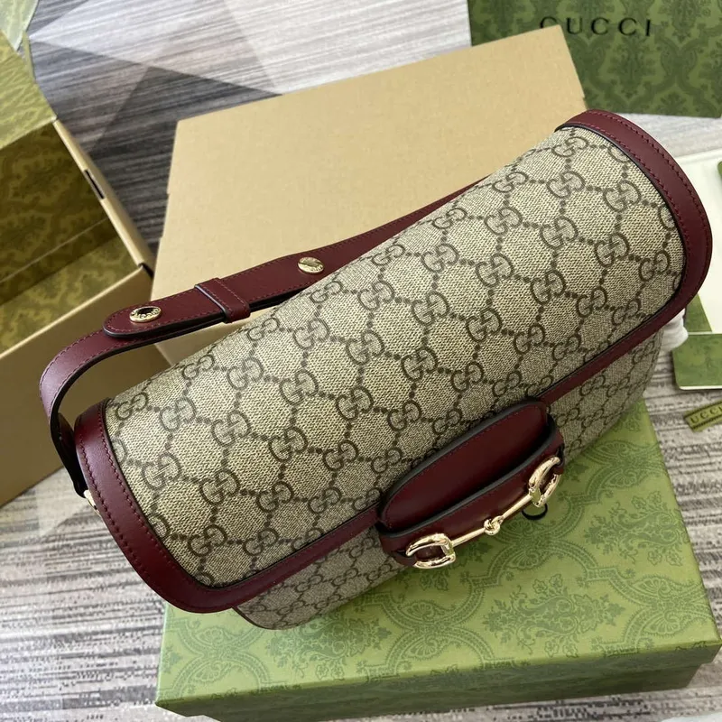 Gucci 815178 Gucci Horsebit 1955 Soft Medium Shoulder Bag Red leather trim