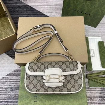Gucci 815206 Gucci Horsebit 1955 Soft Small Top Handle Bag White leather trim