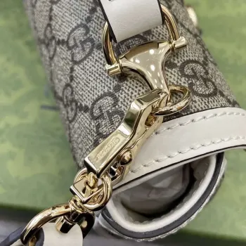 Gucci 815206 Gucci Horsebit 1955 Soft Small Top Handle Bag White leather trim