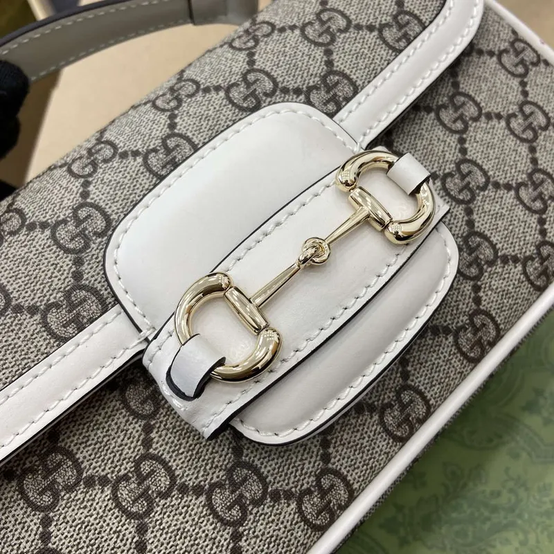 Gucci 815206 Gucci Horsebit 1955 Soft Small Top Handle Bag White leather trim