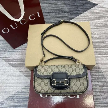 Gucci 815206 Gucci Horsebit 1955 Soft Small Top Handle Bag Black leather trim