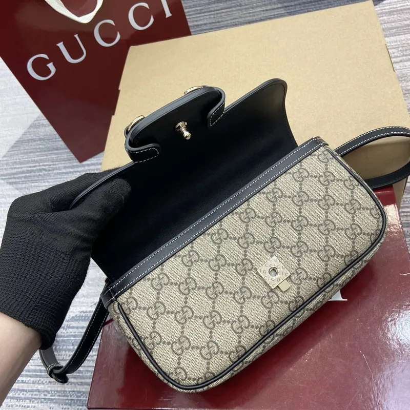 Gucci 815206 Gucci Horsebit 1955 Soft Small Top Handle Bag Black leather trim