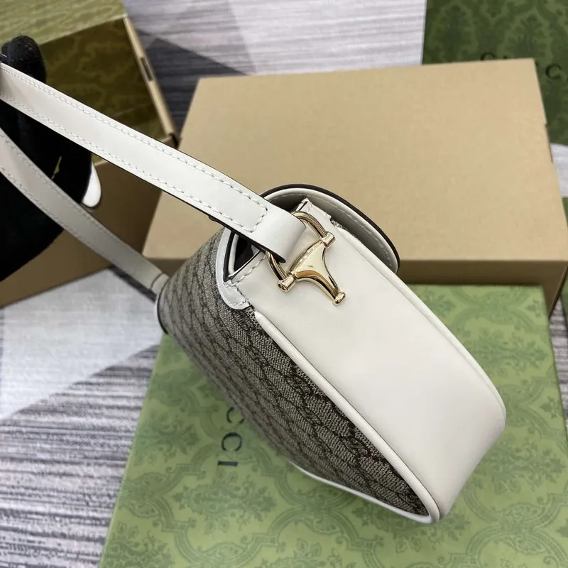 Gucci 815205 Gucci Horsebit 1955 Soft Small Shoulder Bag White leather trim