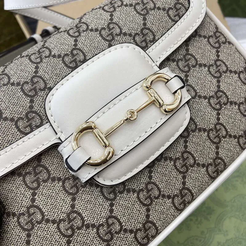 Gucci 815205 Gucci Horsebit 1955 Soft Small Shoulder Bag White leather trim