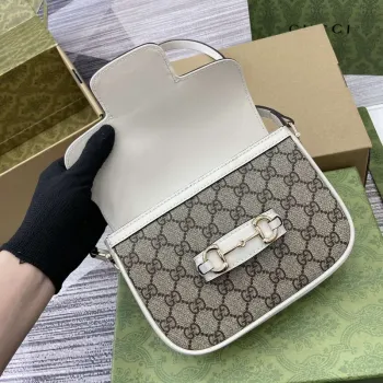 Gucci 815205 Gucci Horsebit 1955 Soft Small Shoulder Bag White leather trim