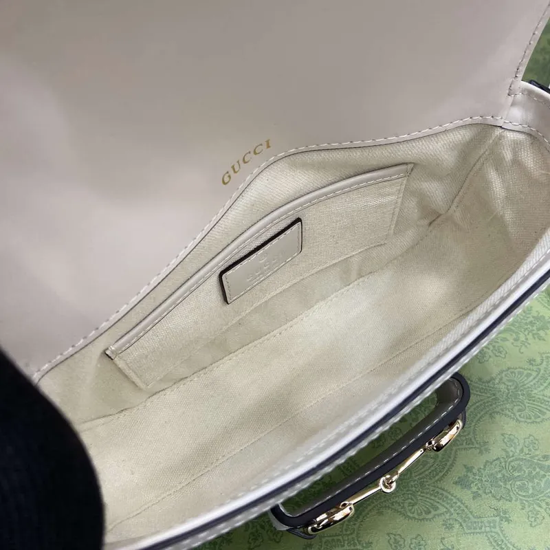 Gucci 815205 Gucci Horsebit 1955 Soft Small Shoulder Bag White leather trim