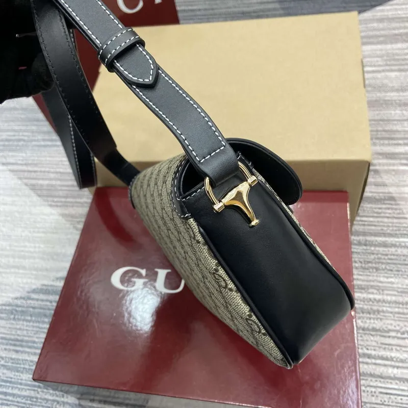 Gucci 815205 Gucci Horsebit 1955 Soft Small Shoulder Bag Black leather trim