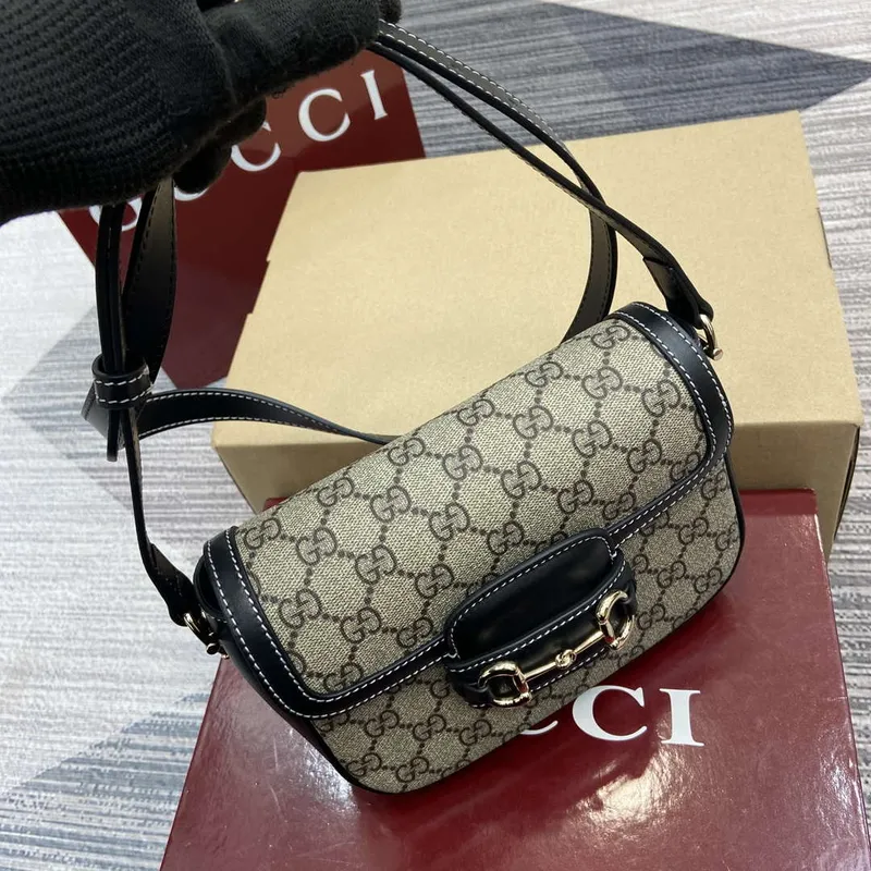Gucci 815205 Gucci Horsebit 1955 Soft Small Shoulder Bag Black leather trim