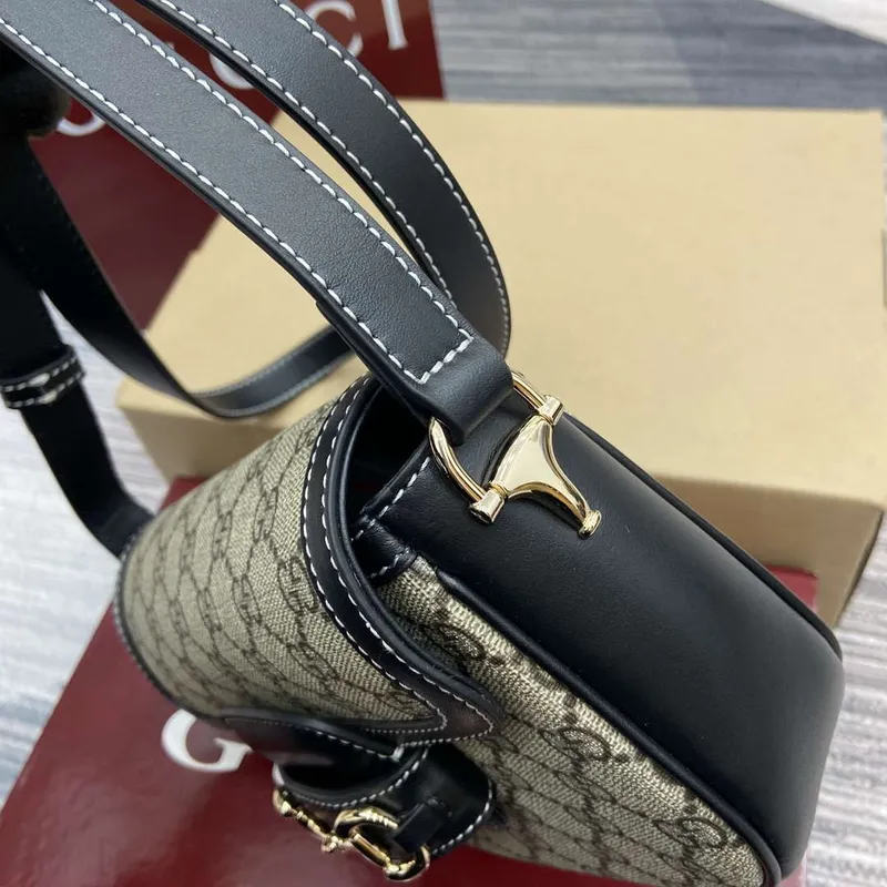 Gucci 815205 Gucci Horsebit 1955 Soft Small Shoulder Bag Black leather trim