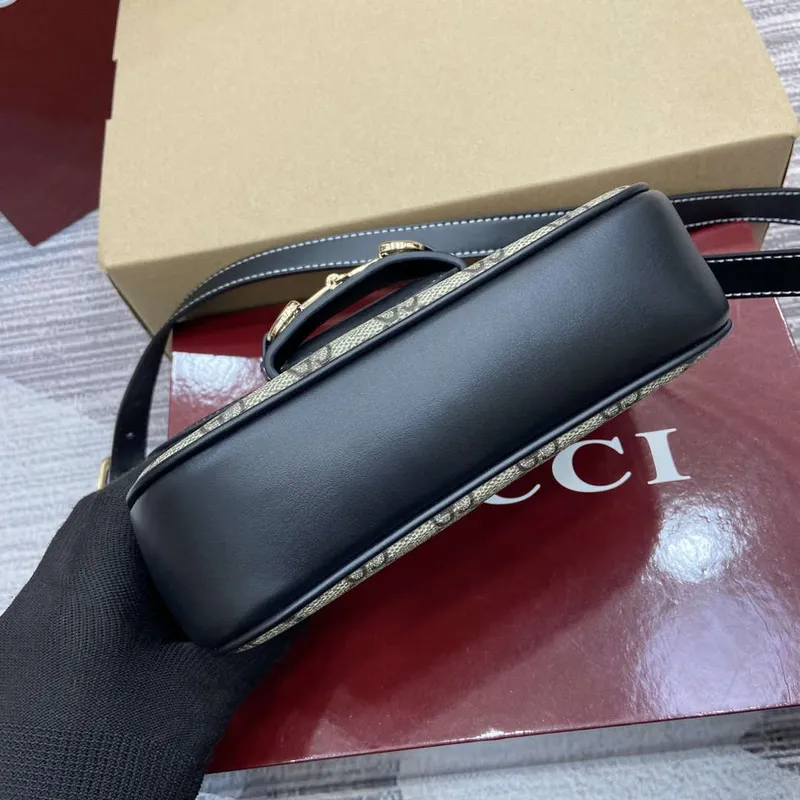Gucci 815205 Gucci Horsebit 1955 Soft Small Shoulder Bag Black leather trim