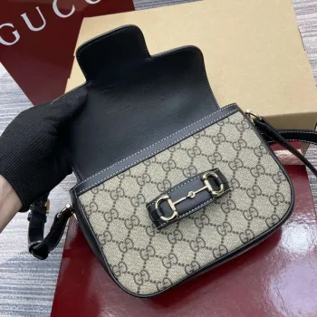 Gucci 815205 Gucci Horsebit 1955 Soft Small Shoulder Bag Black leather trim
