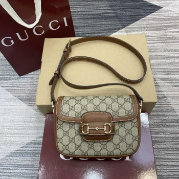 Gucci 815205 Gucci Horsebit 1955 Soft Small Shoulder Bag Brown leather trim
