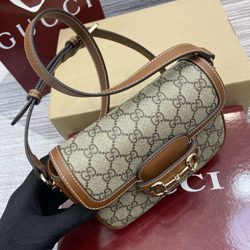 Gucci 815205 Gucci Horsebit 1955 Soft Small Shoulder Bag Brown leather trim