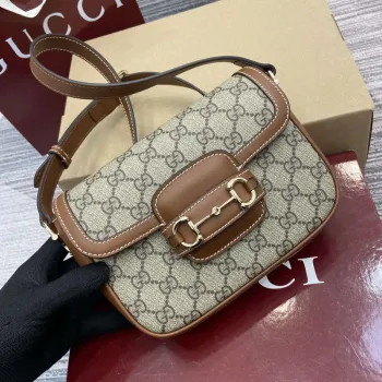 Gucci 815205 Gucci Horsebit 1955 Soft Small Shoulder Bag Brown leather trim