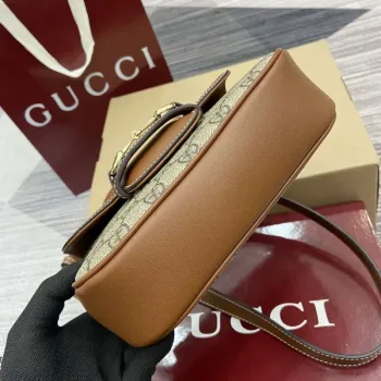 Gucci 815205 Gucci Horsebit 1955 Soft Small Shoulder Bag Brown leather trim