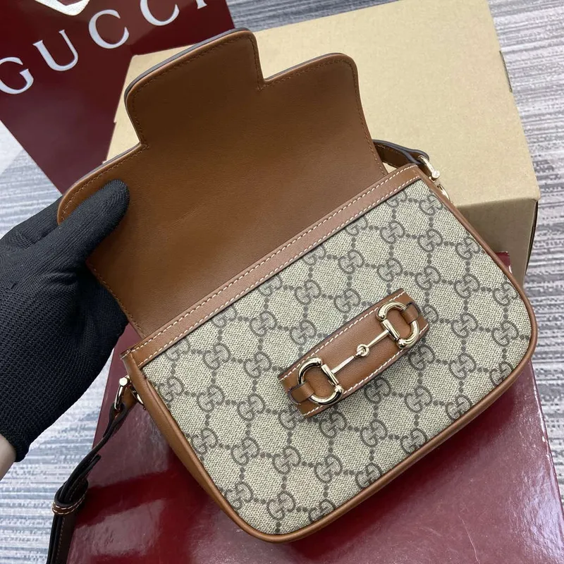 Gucci 815205 Gucci Horsebit 1955 Soft Small Shoulder Bag Brown leather trim