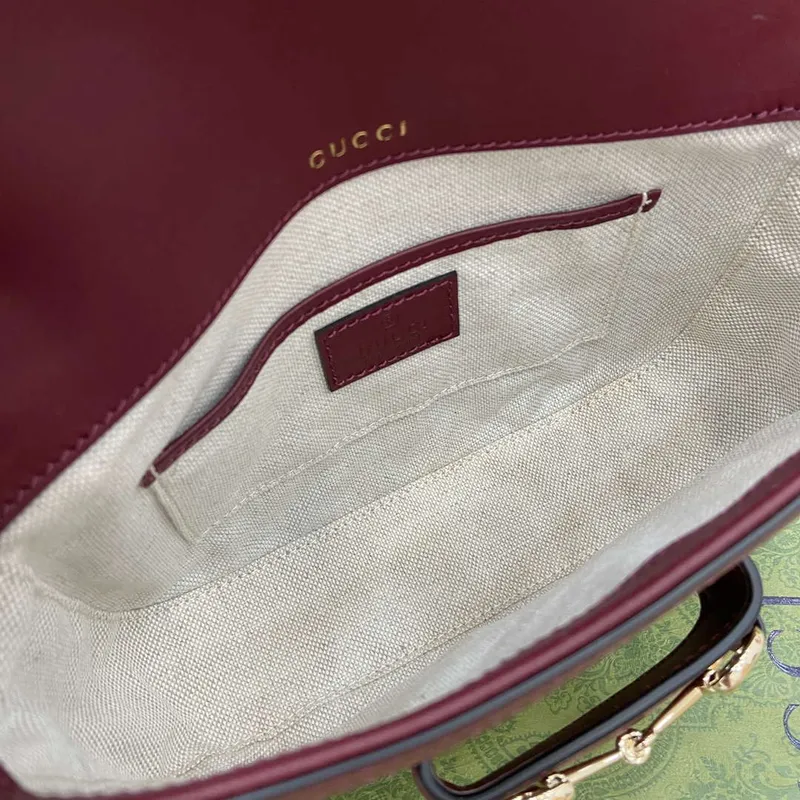 Gucci 815205 Gucci Horsebit 1955 Soft Small Shoulder Bag Red leather trim