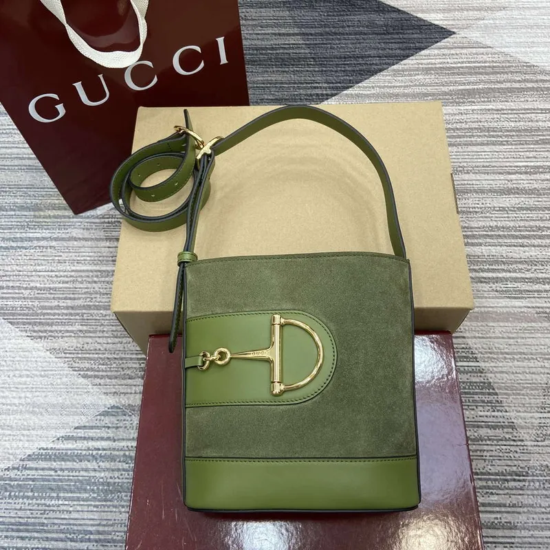 Gucci 833665 Gucci 73 Small Bucket Bag Green Suede