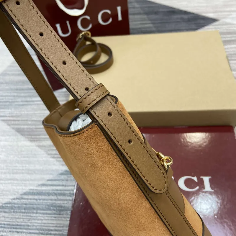 Gucci 833665 Gucci 73 Small Bucket Bag Brown Suede