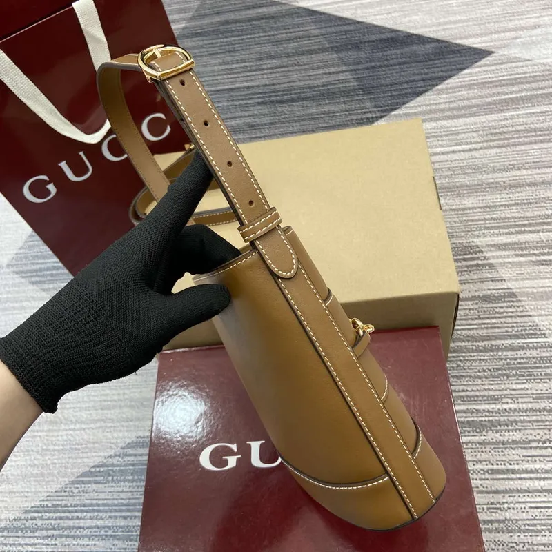 Gucci 833665 Gucci 73 Small Bucket Bag Brown Leather