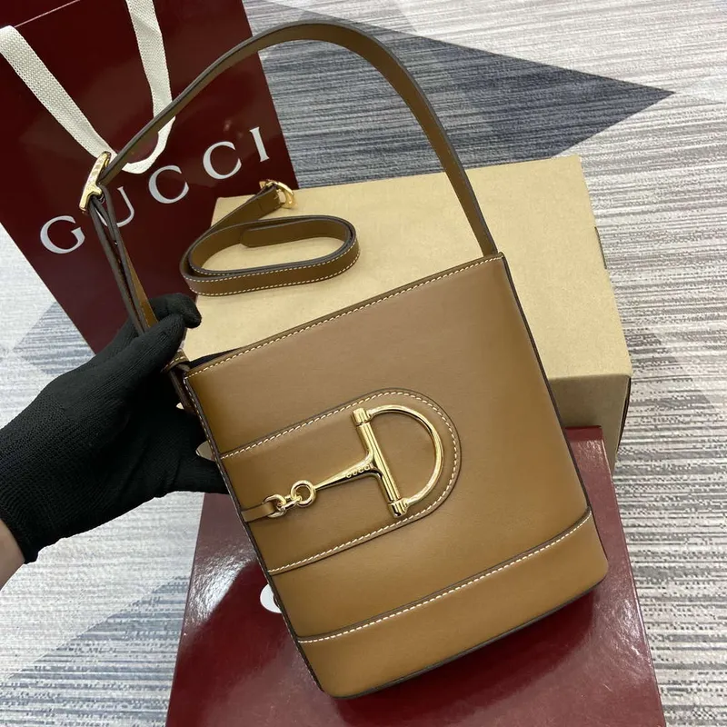 Gucci 833665 Gucci 73 Small Bucket Bag Brown Leather