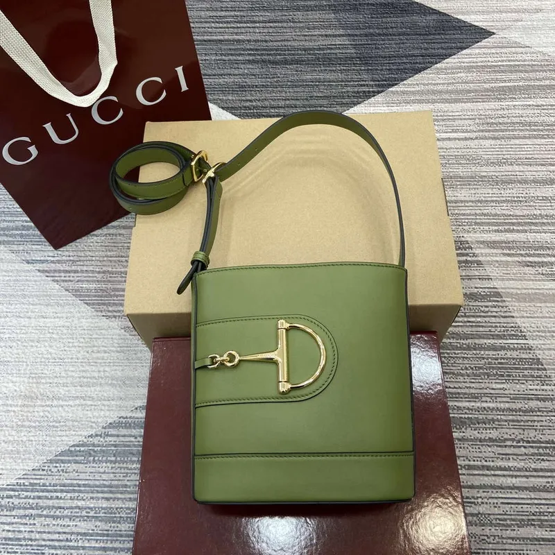Gucci 833665 Gucci 73 Small Bucket Bag Green Leather